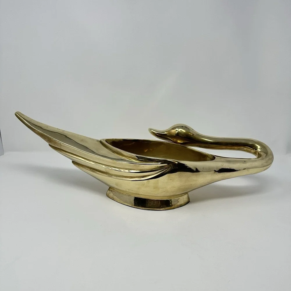 Vintage Solid Brass Swan Planter 18